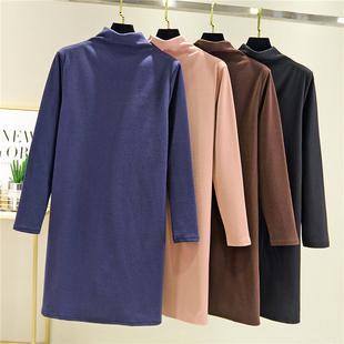 秋冬长袖加厚连衣裙女双面德绒中长款T恤裙高领打底裙内搭休闲裙