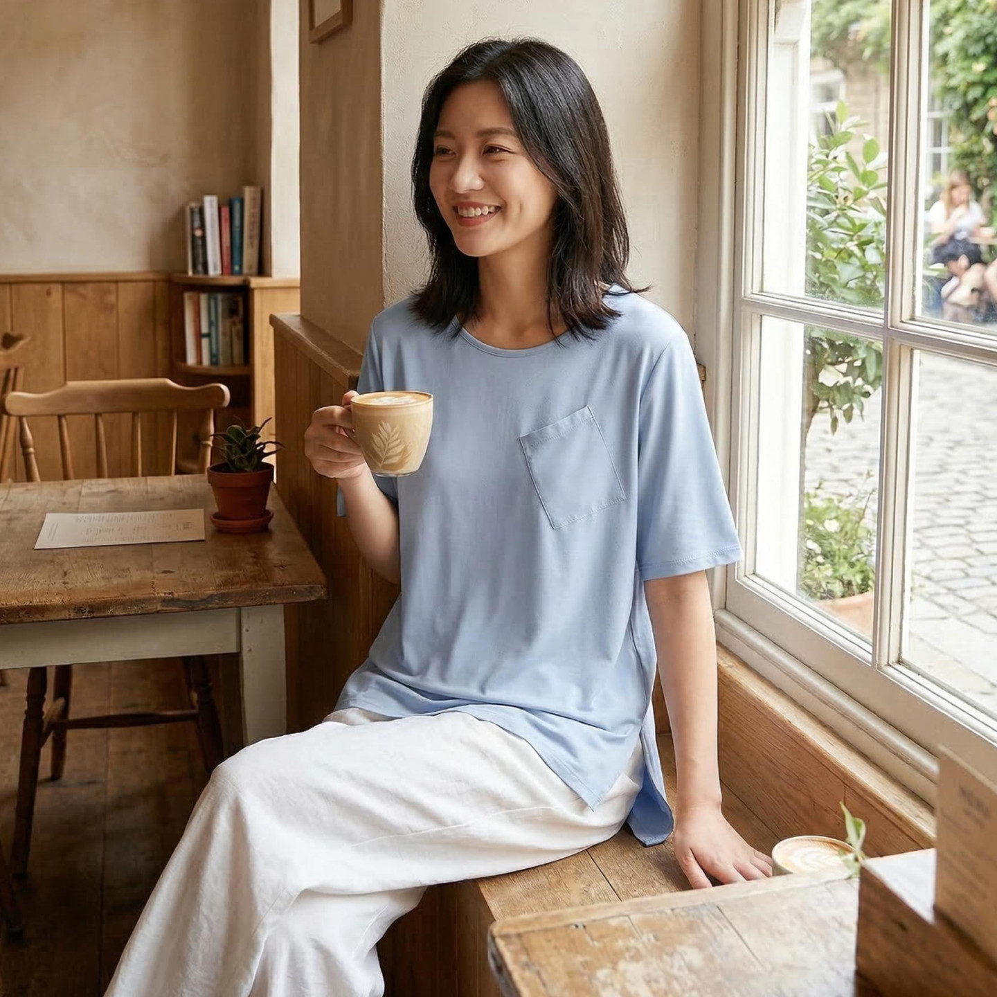 棉绸碎花短袖T恤女夏季薄款大码显瘦休闲上衣内搭圆领口袋打底衫