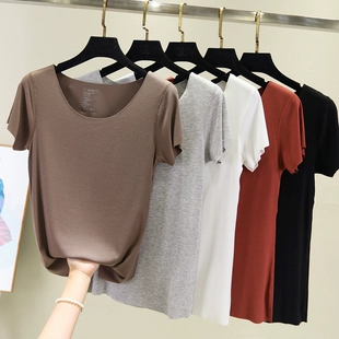 大码 内搭纯色上衣 T恤衫 打底衫 修身 夏季 女无痕圆领短袖 莫代尔薄款