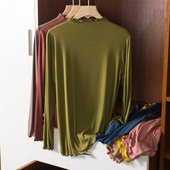 打底衫 女半高领内搭T恤韩版 上衣大码 莫代尔长袖 薄款 纯色秋衣体恤