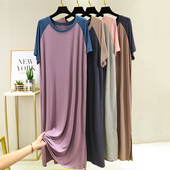 拼色睡裙女夏季 宽松圆领家居服睡衣裙子 连衣裙大码 薄款 莫代尔短袖