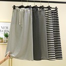 2025新款 黑白条纹半身裙夏季 女士a字裙显瘦高腰打底裙后开叉长裙