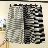 黑白条纹半身裙夏季 女士a字裙显瘦高腰打底裙后开叉长裙 2025新款