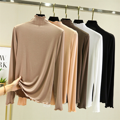 长袖韩版薄款木耳边莫代尔女