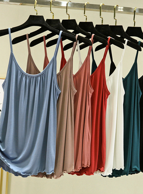 2024夏季莫代尔宽松褶皱吊带女大码无袖外穿百搭打底衫显瘦薄背心