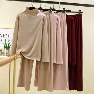 睡衣睡裤 德绒高领家居服套装 大码 打底裤 两件套 女冬加绒加厚打底衫