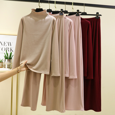 德绒高领家居服套装女冬加绒加厚打底衫打底裤大码睡衣睡裤两件套