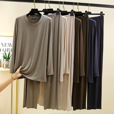 莫代尔男士秋冬薄款睡衣睡裤套装宽松大码上衣长裤子家居服两件套