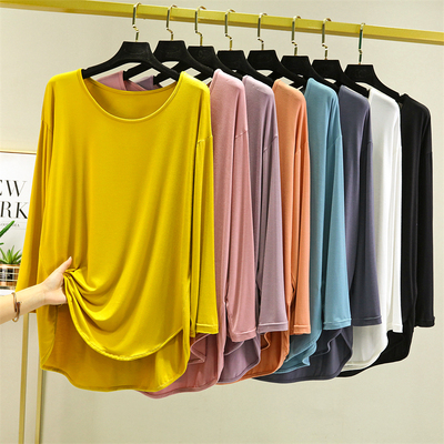 外穿莫代尔宽松长袖T恤女春夏薄款圆领打底衫百搭大码洋气上衣