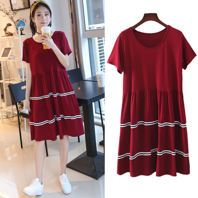 莫代尔短袖连衣裙大码薄款圆领