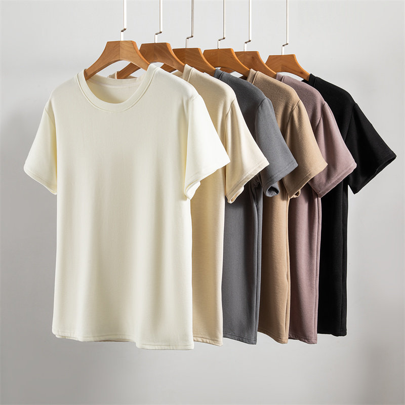 秋冬德绒圆领短袖T恤男士半袖加绒加厚打底衫保暖上衣内搭棉秋衣