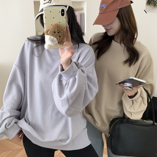 华夫格宽松圆领卫衣女秋冬新款大码百搭外穿休闲T恤加厚长袖上衣