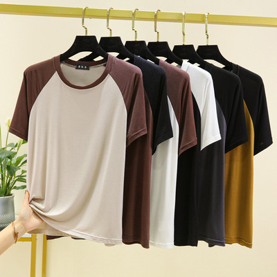 短袖百搭薄款撞色莫代尔女T恤