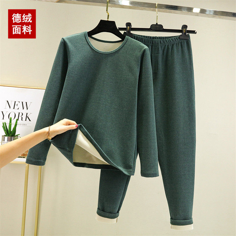 双面德绒保暖内衣男士套装秋冬大码贴身内搭上衣加绒加厚保暖秋裤