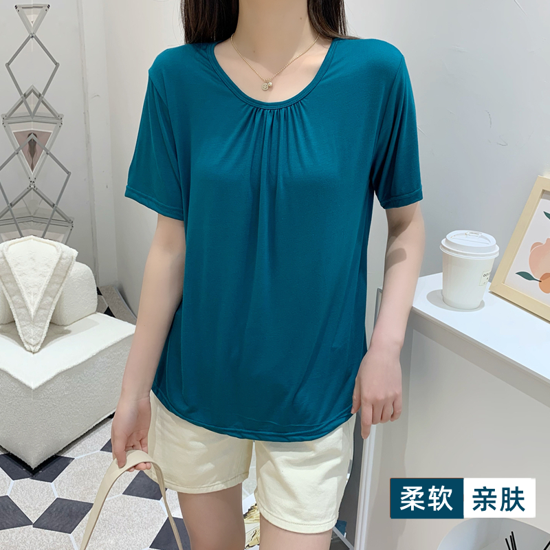 短袖韩版薄款褶皱莫代尔女士