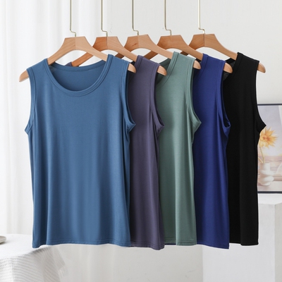莫代尔男士宽松背心夏季外穿圆领无袖T恤大码打底衫内搭薄款上衣