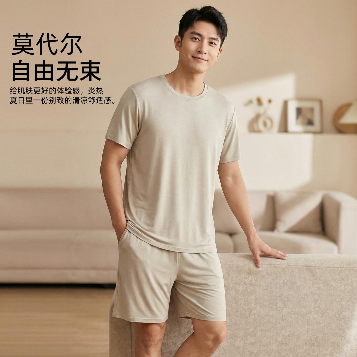 莫代尔男士短袖短裤套装夏季薄款男装睡衣睡裤家居服可外出两件套