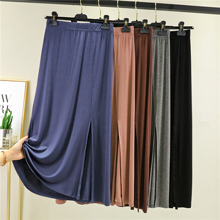 侧边开叉中长裙显瘦打底裙黑色a字裙 莫代尔高腰半身裙女春夏薄款