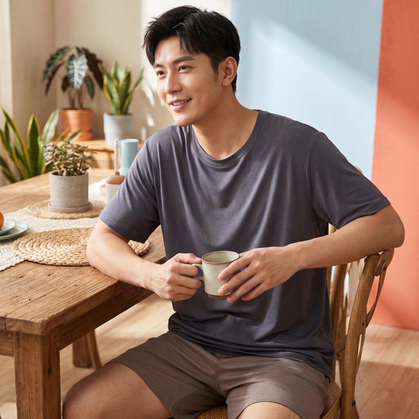 男士莫代尔短袖T恤夏季薄款凉感大码圆领打底衫纯色外穿半袖上衣