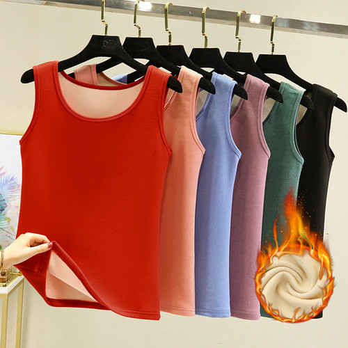 德绒背心发热女圆领保暖