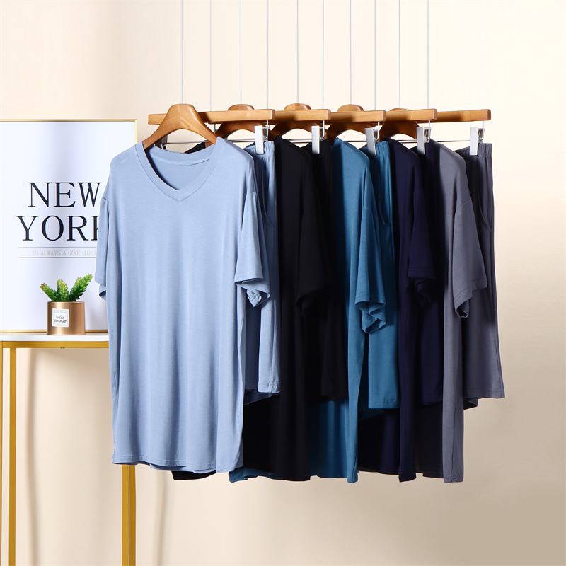 男士莫代尔家居服套装夏季可外穿宽松大码薄款睡衣睡裤短袖短裤