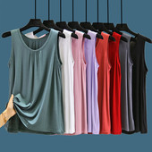 莫代尔妈妈吊带背心女夏宽松无袖 打底衫 T恤家居上衣薄款 外穿大码