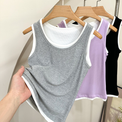 U领假两件拼接无袖背心女宽松休闲显瘦夏季高级感外穿上衣打底衫