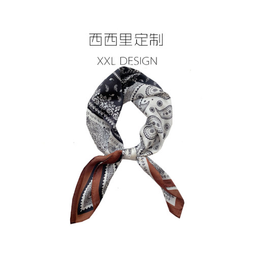 丝巾小方巾女高级感复古棕色腰果花系脖领巾 阿美咔叽ins头巾发带
