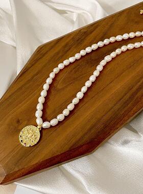 我们的婚姻白百何同款彩钻眼睛金币施家珠珠项链小众设计感锁骨链