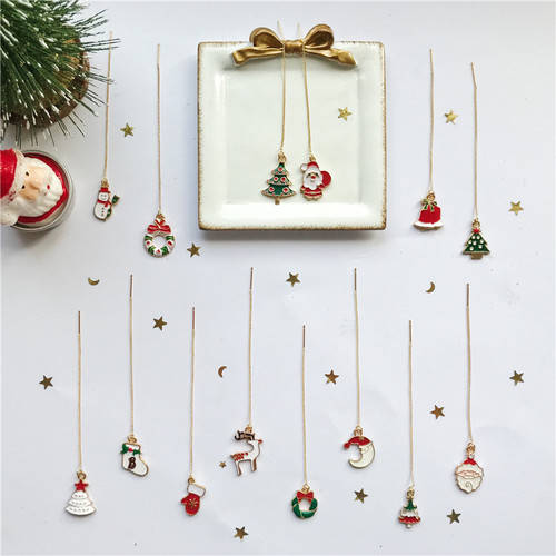 【弥雾】圣诞节麋鹿雪人耳环春夏s925纯银耳线不对称长款耳夹67