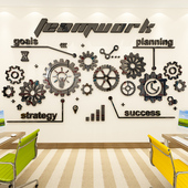 公司企业团队组成墙齿轮励志墙贴纸3D立体亚克力办公室墙装 饰