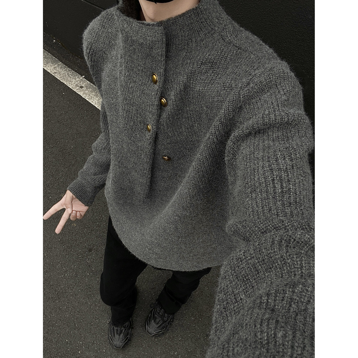 重磅890G秋冬1复古高领纽扣设计感宽松针织毛衣1713-MY13-P85图片