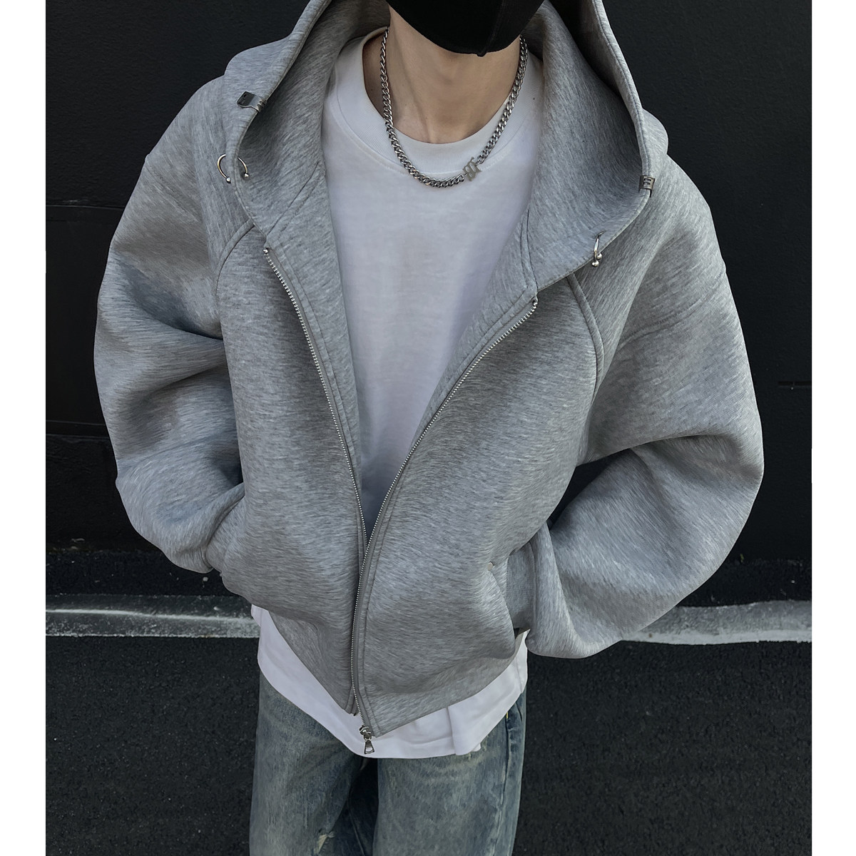 5黑墙420克cleanfit解构短款廓形加厚连帽开衫卫衣HWH99-P88,男装卫衣,星座514A（原614）