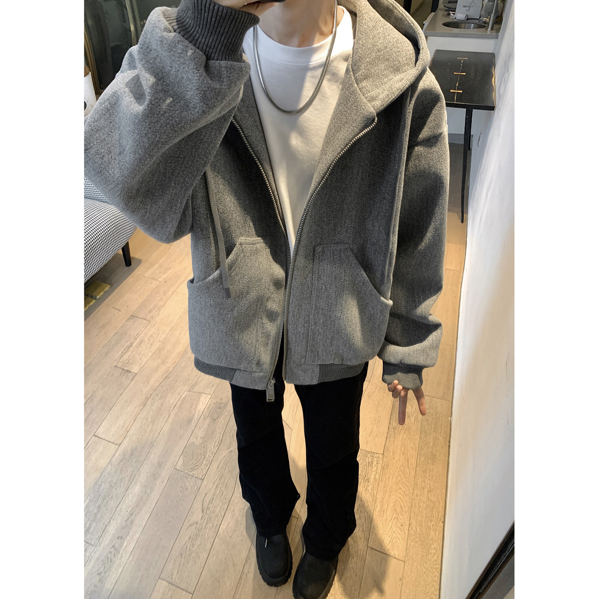 秋冬新款7重磅680克双拉链连帽毛呢短款外套夹克1713-WY09-P108,男装夹克,星座514A（原614）