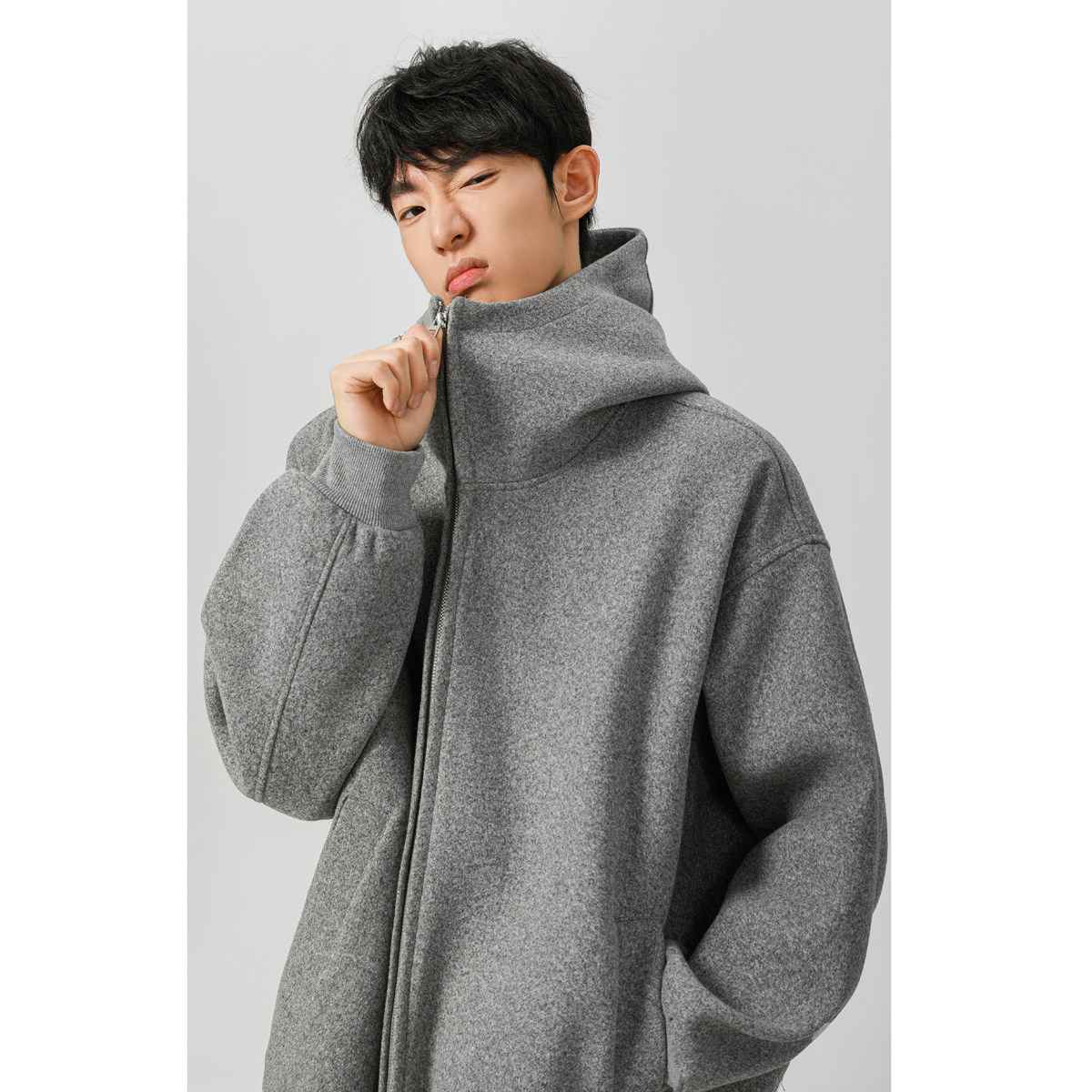 无影墙4现货秋冬加厚廓形呢料连帽重磅开衫外套1713-WY11-P108，男装毛呢大衣，星座514A（原614）