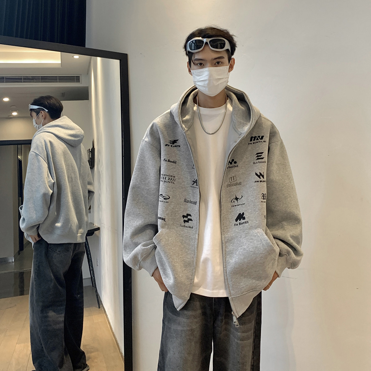 现货3秋冬新款美式430克重磅休闲潮牌印花开衫卫衣 1713-WY12-P75图片
