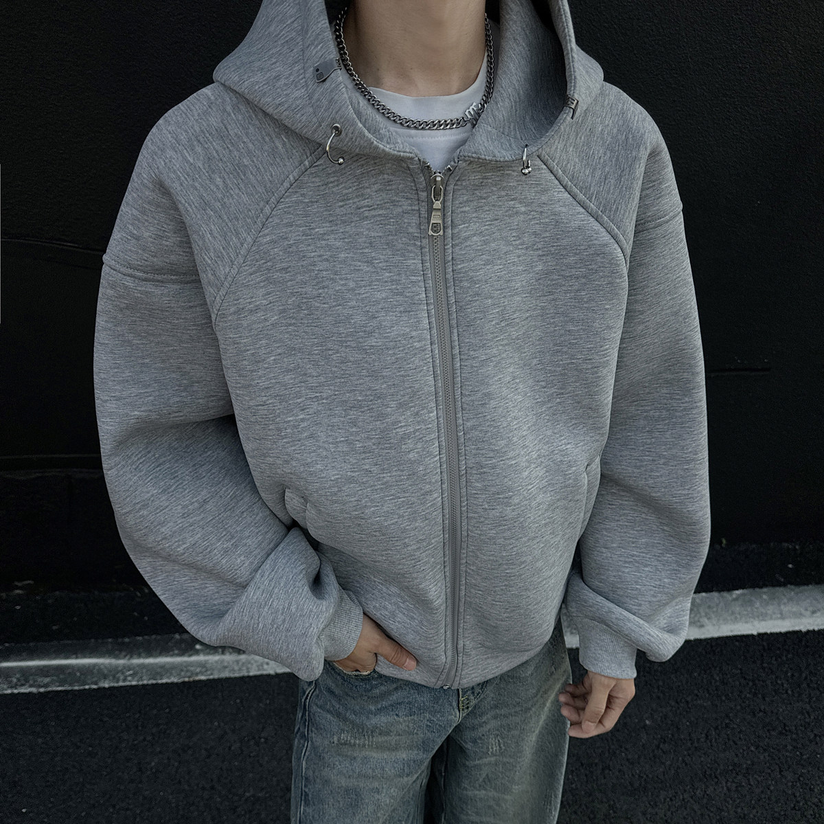 黑墙420克cleanfit解构短款廓形加厚连帽开衫卫衣HWH99-P88,男装卫衣,星座514A（原614）