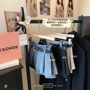 学院风灰色百褶裙半身裙女春季新款裙裤低腰裙子小个子a字超短裙