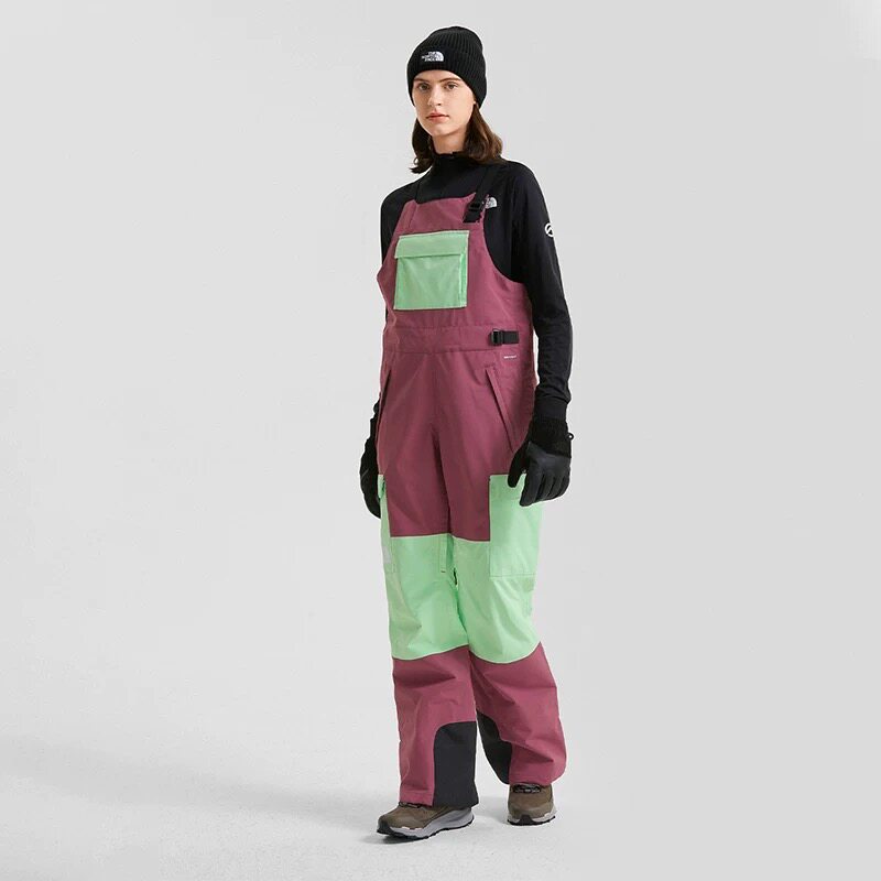 THE NORTH FACE北面拼色Logo印花防水透气吊带冲锋滑雪裤女5G9M
