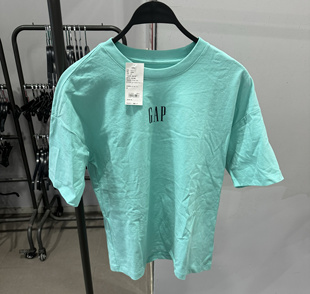 GAP 字母Logo数字印花圆领短袖T恤 重磅质感男女同款水蓝色602757
