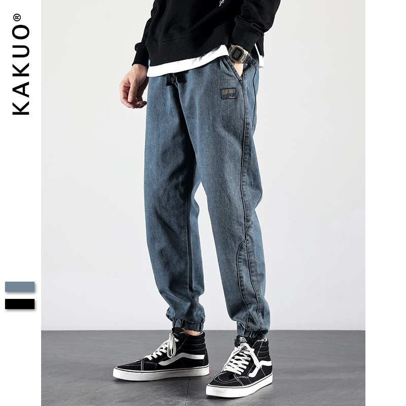 束脚牛仔裤男宽松哈伦裤2020秋季胖子大码潮牌潮流休闲裤潮男裤子