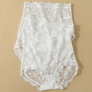 内裤 三角裤 女士高腰收腹蕾丝全纯棉透气底裆夏季 大码 薄款 2025新款