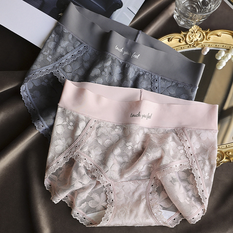 中腰内裤女纯棉底裆透气蕾丝轻薄