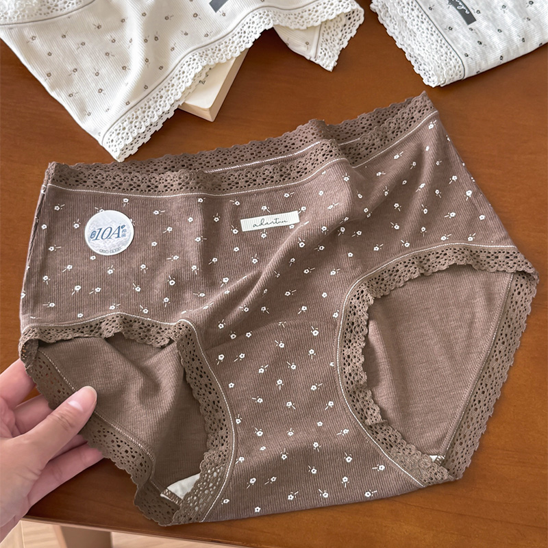 新款秋冬暖暖碎花内裤中腰无痕舒适亲肤加长底裆磨毛女士三角底裤