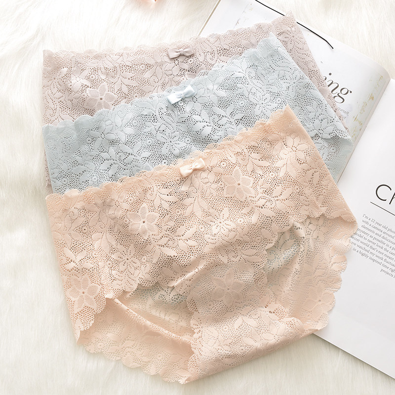 内裤女纯棉底裆蕾丝中腰无痕柔软包臀轻薄少女士简约日系三角短裤,女士内衣/男士内衣/家居服,女三角裤,淘宝优惠券,粉丝福利购,淘宝优惠卷
