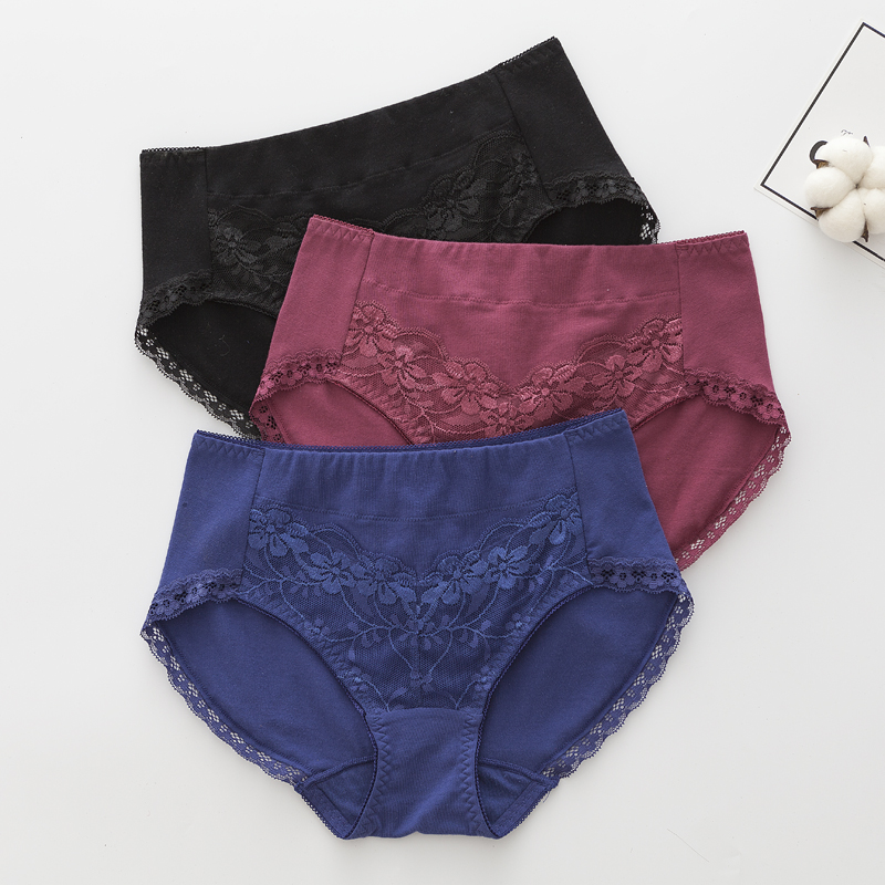 纯棉内裤女全棉中腰夏裆部蕾丝边