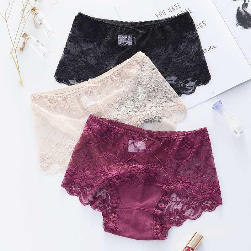 中腰内裤女蕾丝性感火辣纯棉裆无痕短裤透明少女士大码简约三角裤,女士内衣/男士内衣/家居服,女三角裤,淘宝优惠券,粉丝福利购,淘宝优惠卷