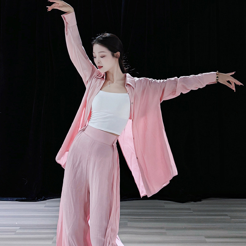 夏束新款现代舞服女宽松显瘦长袖衬衫上衣爵士舞练功服舞蹈服套装图片