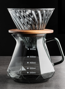 千烨咖啡黑曜石钻石型手冲分享壶过滤杯手磨云朵咖啡壶套装