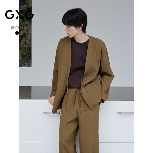 家居服 睡衣套装 肌理感褶皱纹理长袖 开衫 睡衣男休闲系带式 GXG男士